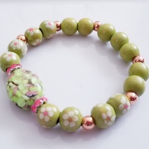 Green Pink Jasper Gemstone boho bracelet